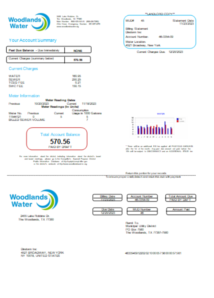 Woodlands Water utility business bill,  SCR PSD template